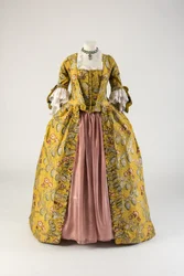 Yellow and gold woven silk robe à la française, 1760s